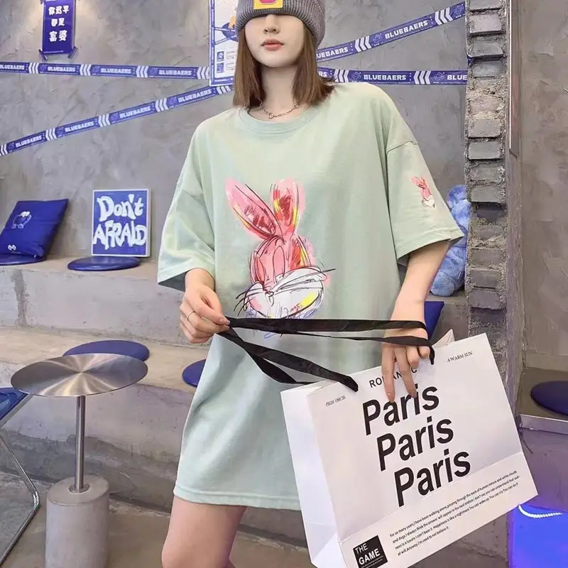 2023 Summer Women Oversized Short Sleeved T-shirts Cartoon Rabbit Print Loose T-shirts Dress Plus Size
2023 Summer Women Oversized Short Sleeved T-shirts Cartoon Rabbit Print Loose T-shirts Dress Plus Size