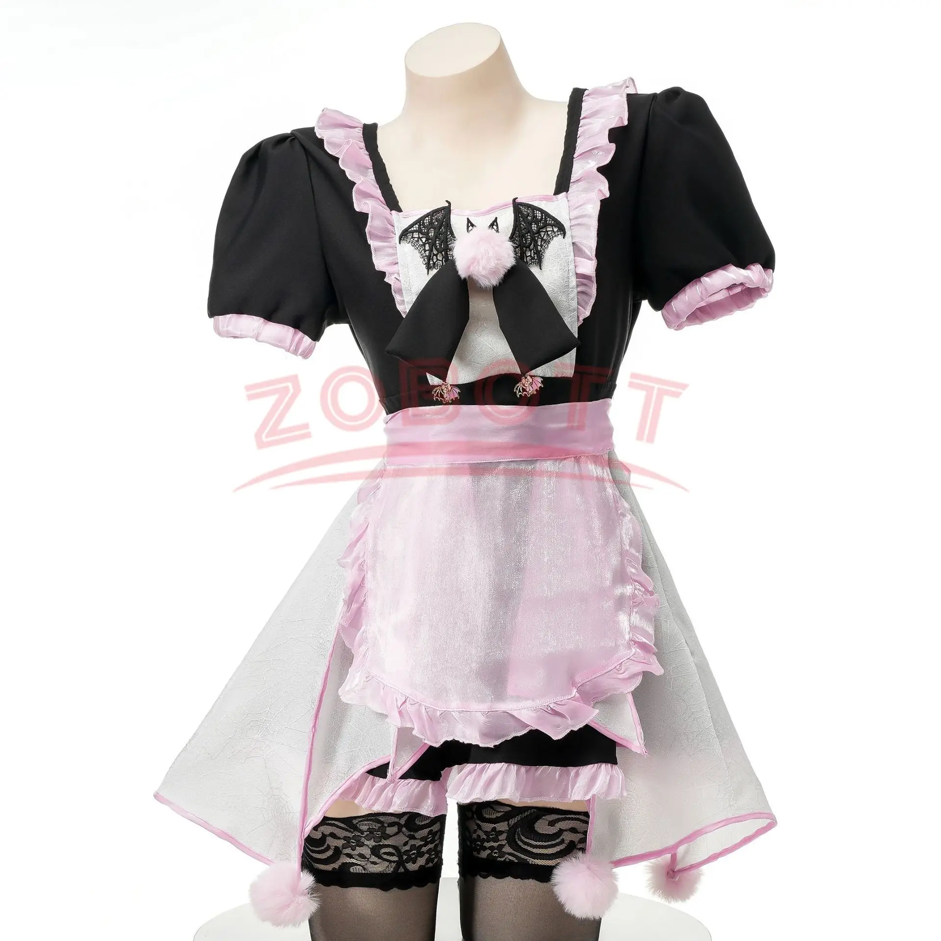 

Gothic Lolita Women Party Dress Sexy Little Bat Maid Cosplay Costumes Black Pink Home Pajamas Halloween Role Play Uniform Set