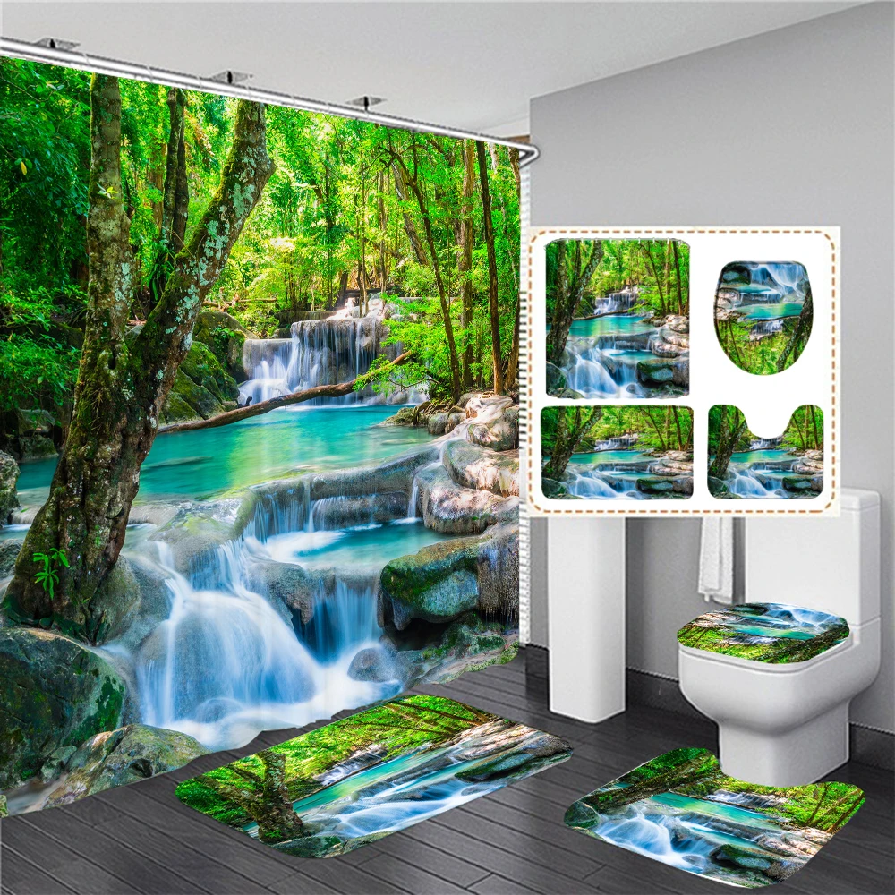 3D Shower Curtains Set with Hooks Waterfall Forest landscape Bath Mat Waterproof Bathroom Curtain Non-slip Rug Toilet Cover
3D Shower Curtains Set with Hooks Waterfall Forest landscape Bath Mat Waterproof Bathroom Curtain Non-slip Rug Toilet Cover
