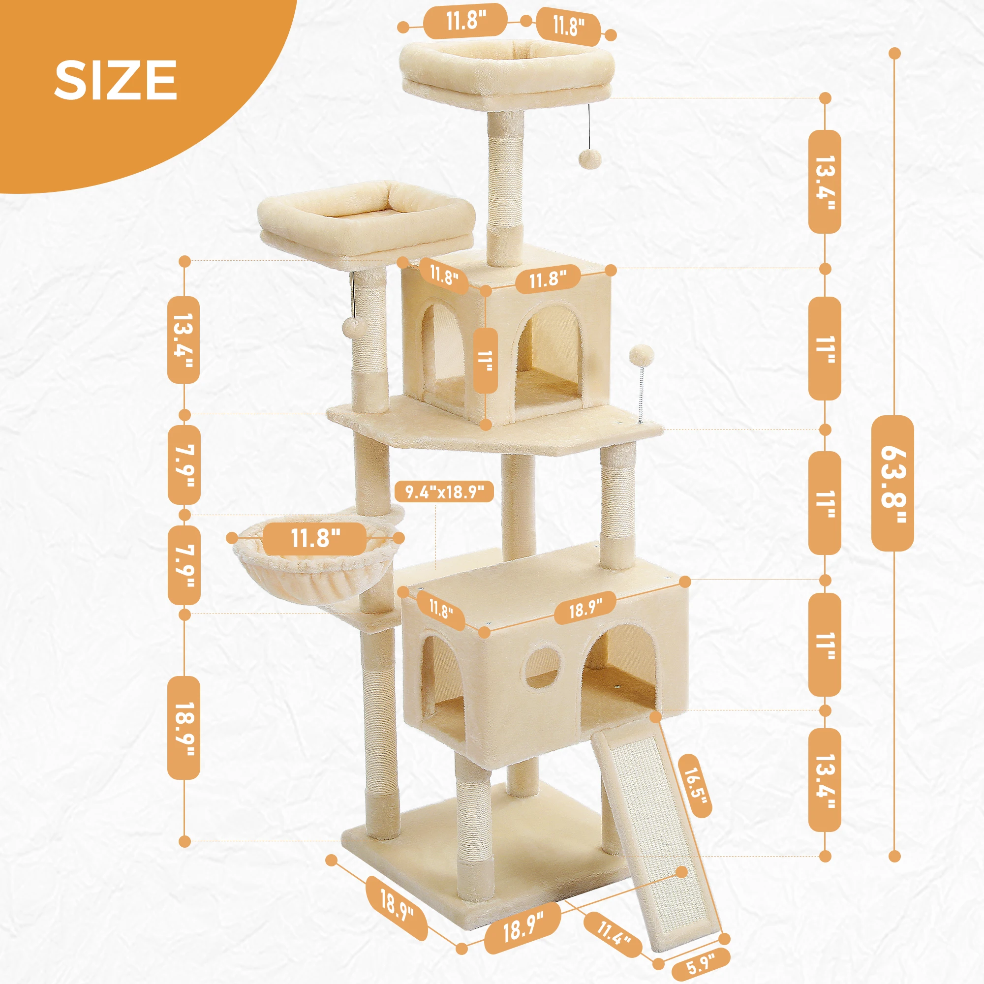 63.8 inch Cat Tower for Indoor Cats Modern Cute Cat 12 Pet Supplies