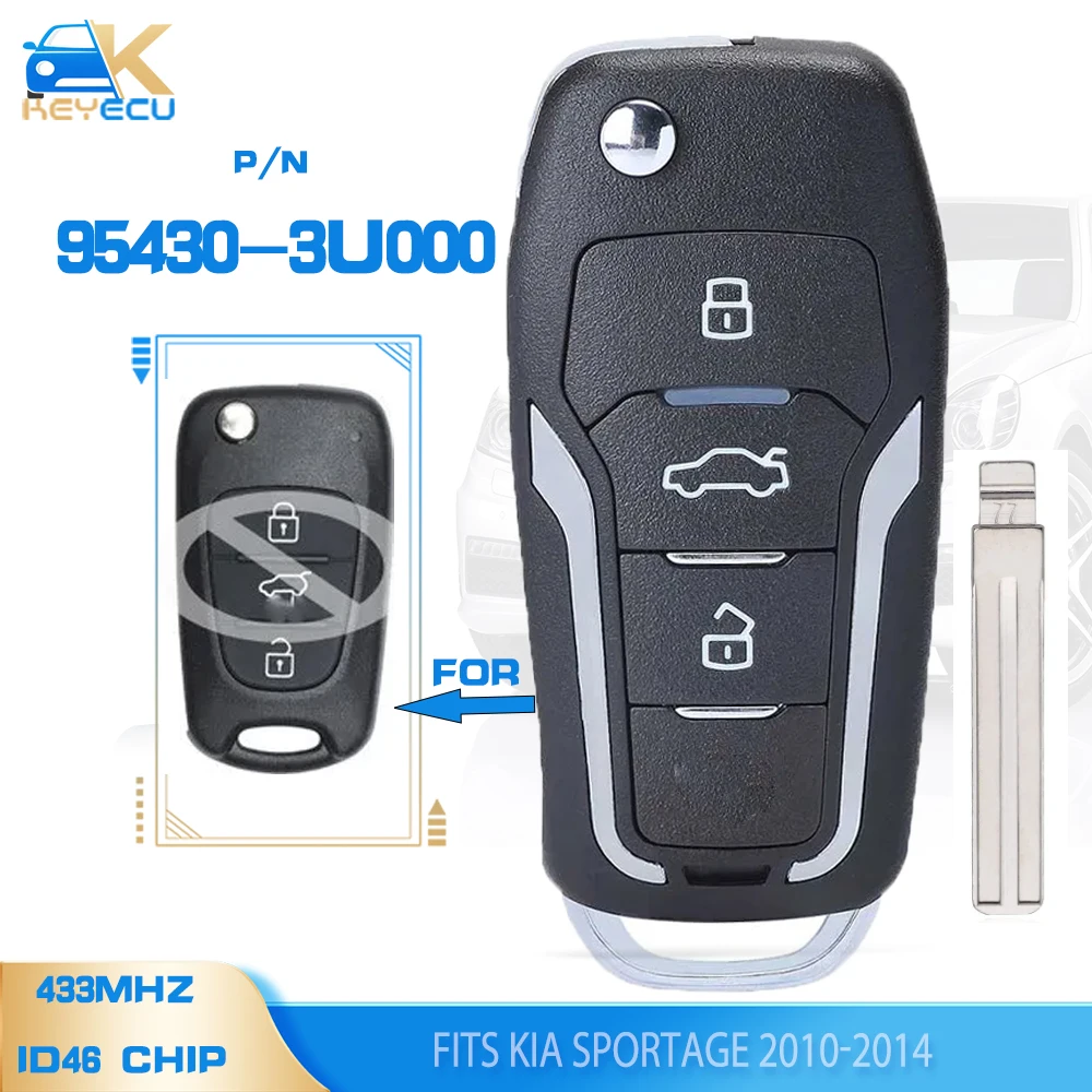 KEYECU P/N: 95430-3U000 Upgraded Remote Control Fob 3 Button 433MHz ID46 Chip Fob for KIA Sportage 2010 2011 2012 2013 2014
KEYECU P/N: 95430-3U000 Upgraded Remote Control Fob 3 Button 433MHz ID46 Chip Fob for KIA Sportage 2010 2011 2012 2013 2014