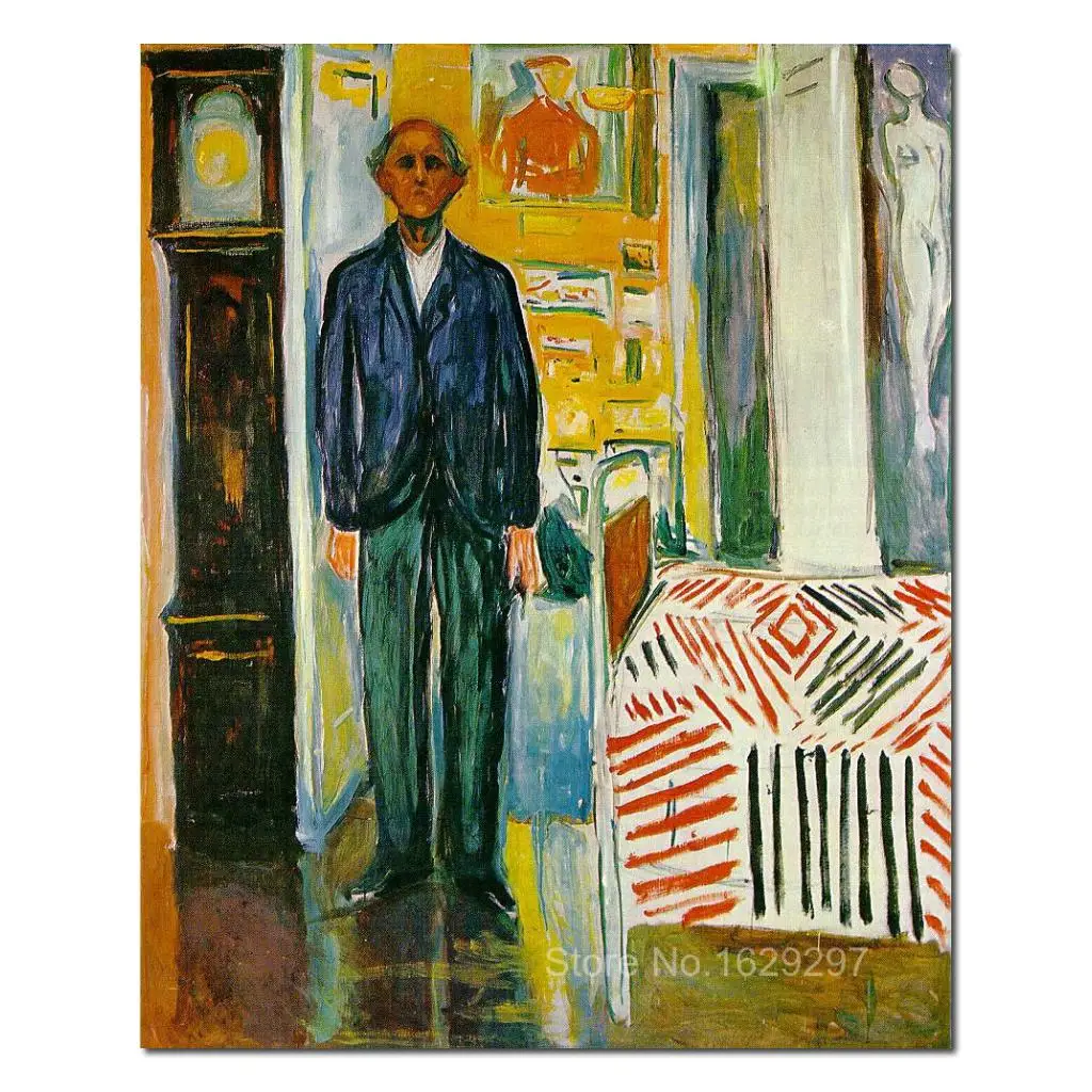 

Hand Painted Oil Paintings Self-portrait Between Clock And Bed Edvard Munch High Quality Reproduction For Living Room Decor