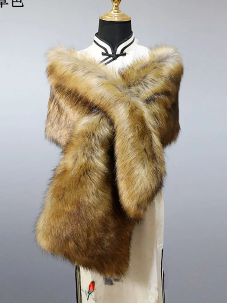 

Женская теплая шаль из искусственного меха, плотные палантины, Свадебный длинный палантин на осень и зиму, Свадебный шарф, официальное Женское пальто, меховые накидки