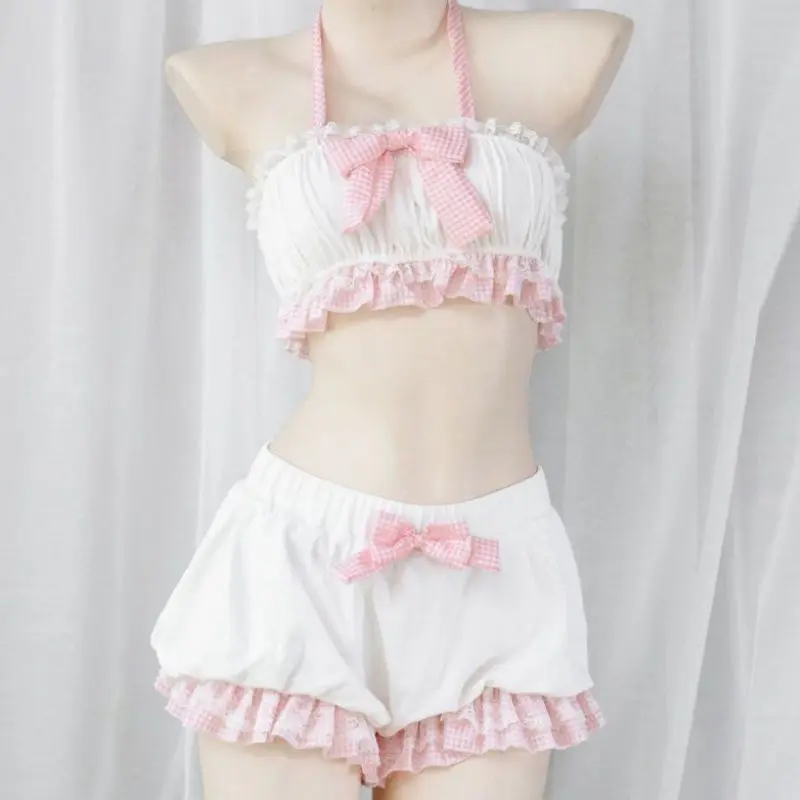

Японское аниме кавайная девушка горничная Unifrom купальник наряды женские розовые милые шаровары с бантом пижамные костюмы косплей 2023