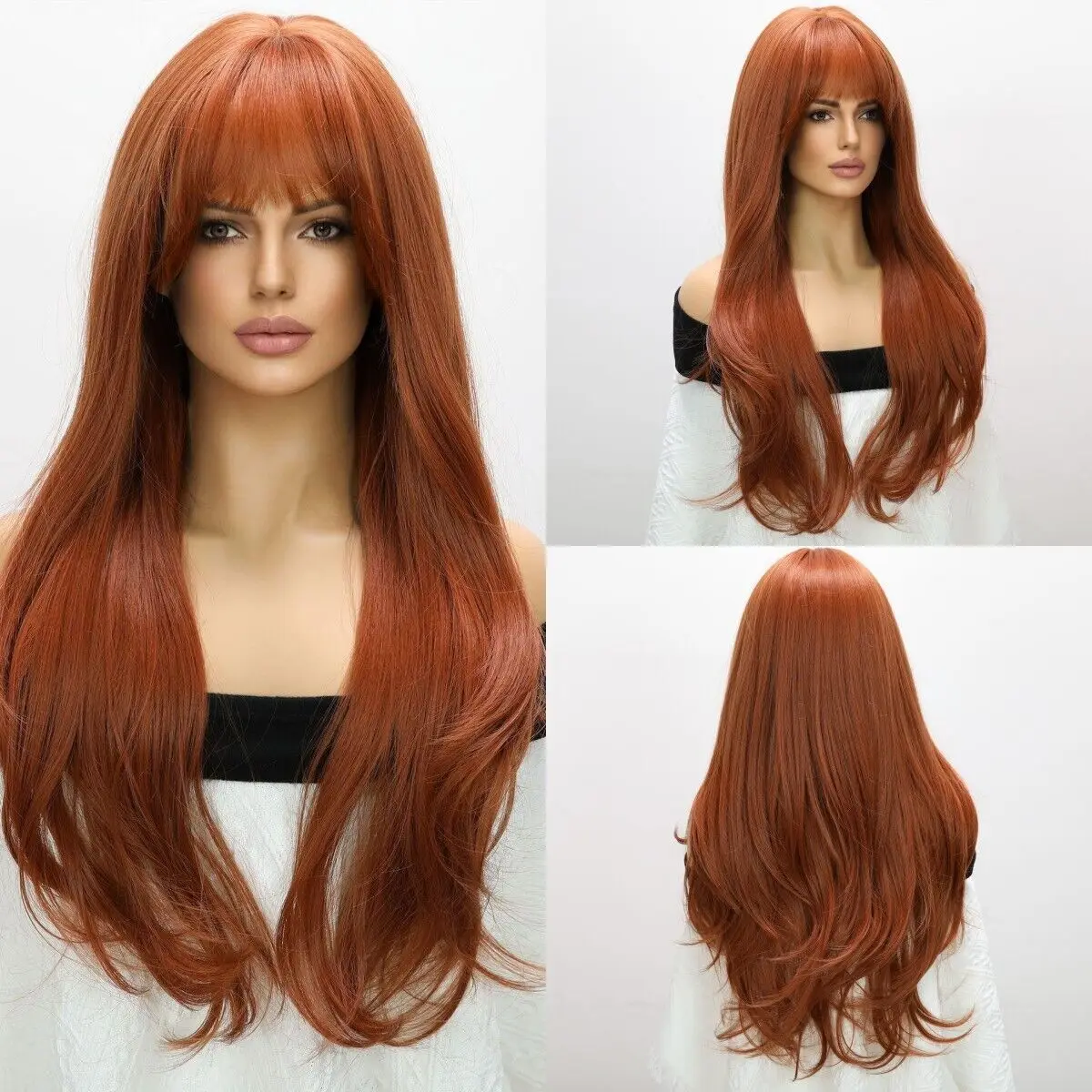 

Orange Hair Long Natural Wavy Wigs Women with Bangs