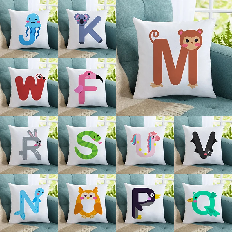 

Cute Cartoon Animals English Alphabet Cushion Cover Children's Game Pillow Cover Home Decoration Living Room Sofa Cushion Cover