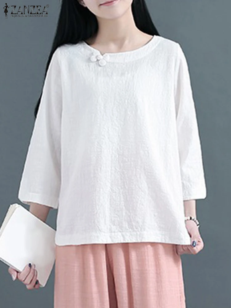 Блузка ZANZEA Женская на пуговицах, модный винтажный топ свободного покроя, однотонная хлопковая рубашка с круглым вырезом и рукавами 3/4, на лето, осень
Блузка ZANZEA Женская на пуговицах, модный винтажный топ свободного покроя, однотонная хлопковая рубашка с круглым вырезом и рукавами 3/4, на лето, осень