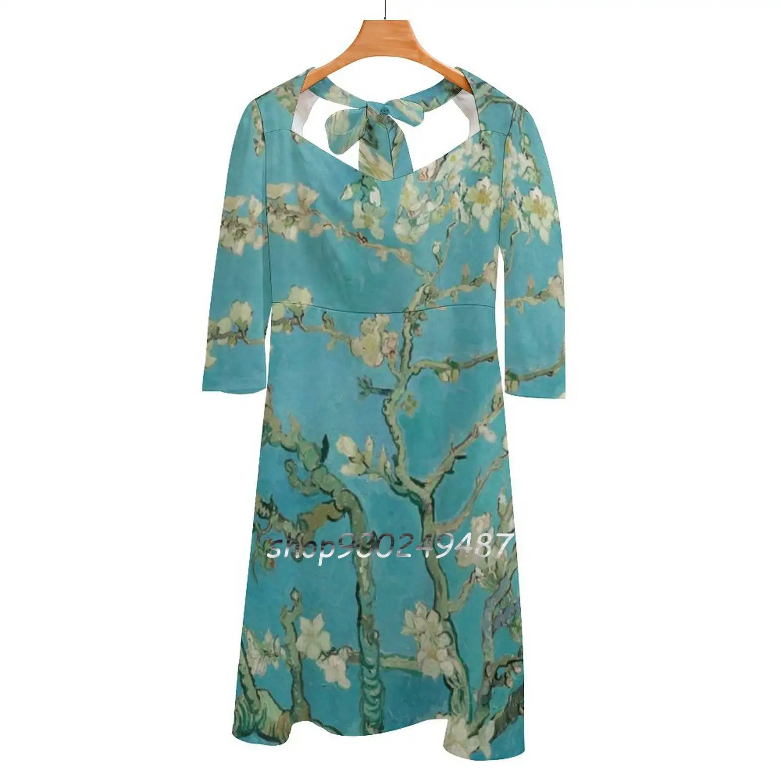 

Vincent Van Gogh , Almond Blossom , 1890 Painting Square Neck Dress New Plus Size Elegant Women Waist Tight Dress Vincent Van