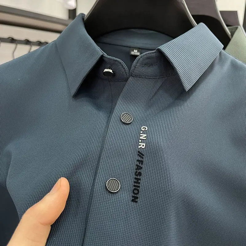 

Рубашка-поло мужская/мужская с коротким рукавом, Роскошная блуза из вискозы, без следов, в стиле милитари, повседневная, зеленая, темно-синяя, 2023