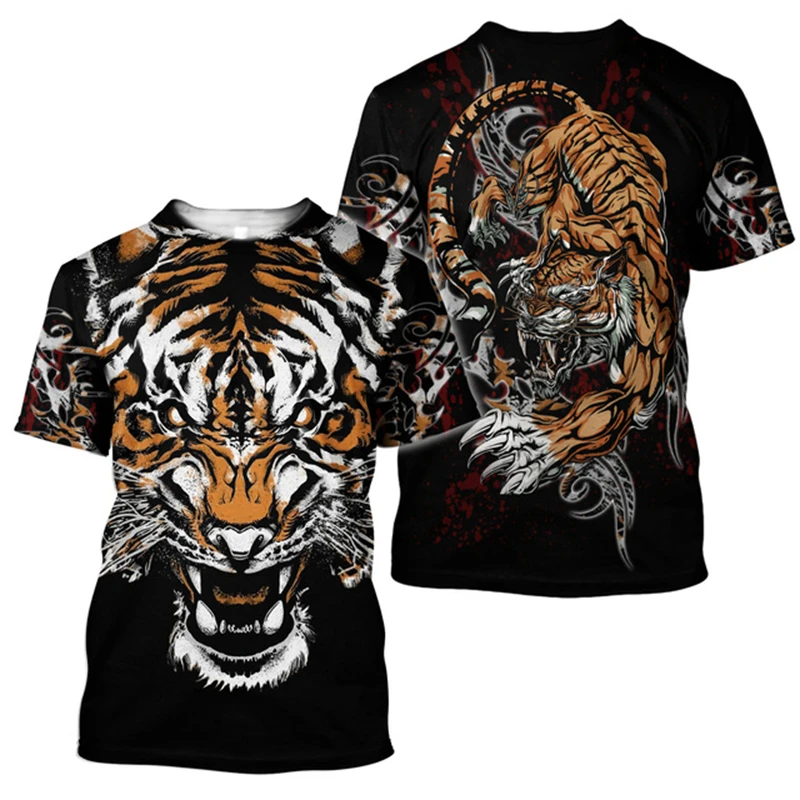 

3D Tiger Print T Shirt For Men Boutique Animal Graphic T-Shirts Summer Trend Harajuku Oversized Short Sleeve Leisure O-neck Tops