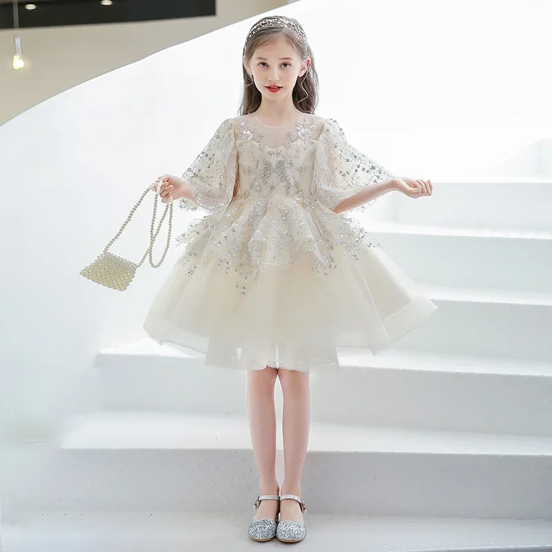 

Little Kids Birthday Party Gown Sequin Tutu Princess Puffy Dress Flower Girls Bridesmaid Wedding Dresses Teen Girls Graduation