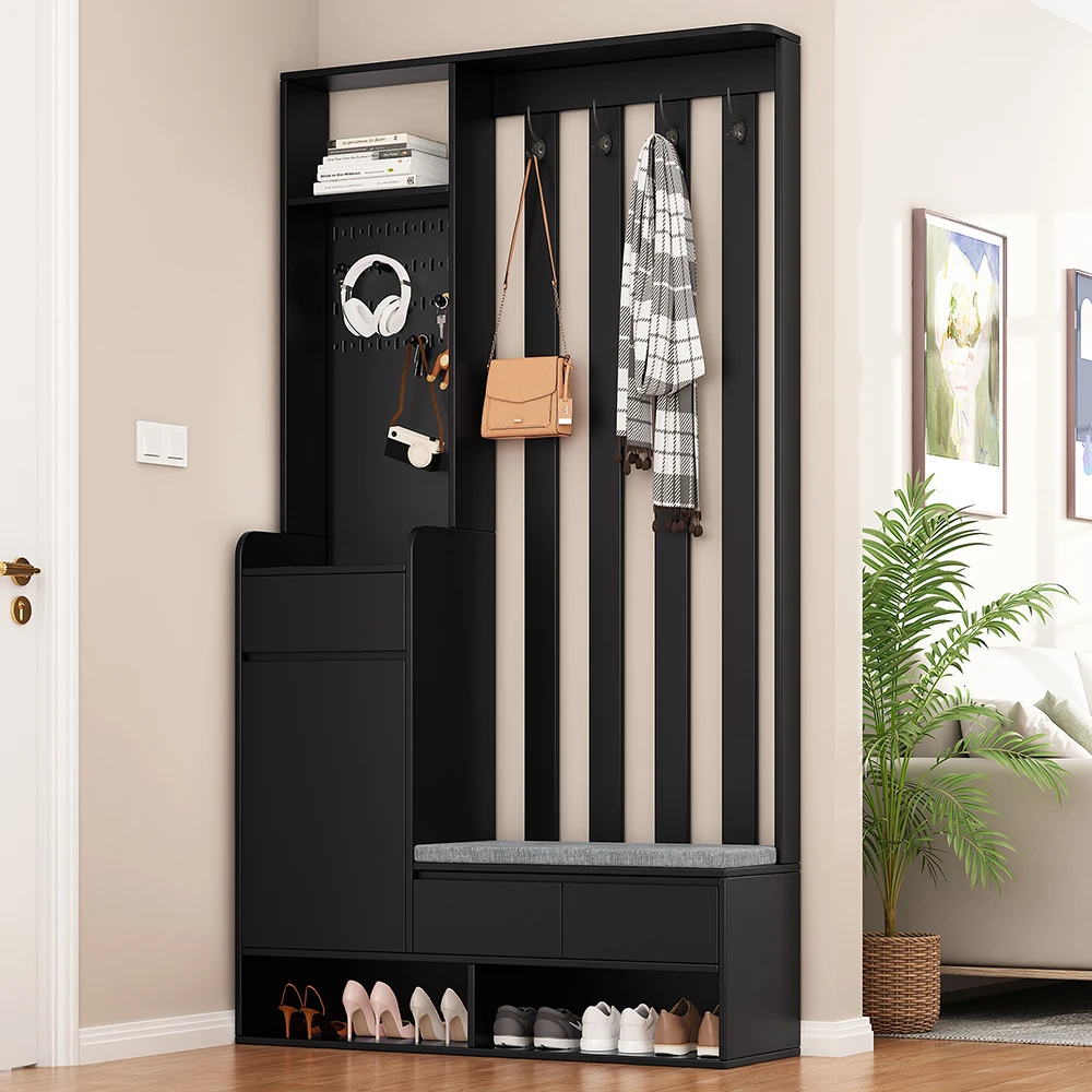 KOMHTOM Hallway wardrobe with padded storage bench Sa01e404c9ad845e6a63c314c05e99829Y