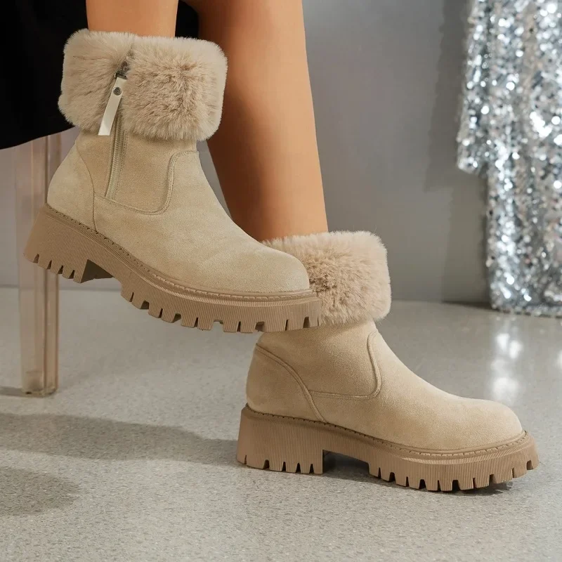 

Женские зимние ботинки больших размеров, новые плюшевые и толстые короткие хлопковые ботинки в британском стиле для осени и зимы