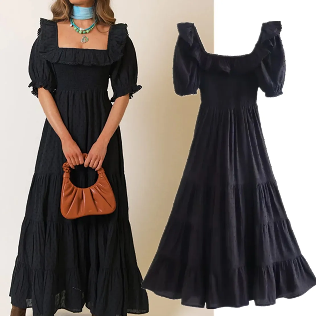 Dave&Di Fashion Elegant Party Dress Women French Cotton Indie Folk Vintage Square Collar Embroidery Black Maxi Dress
Dave&Di Fashion Elegant Party Dress Women French Cotton Indie Folk Vintage Square Collar Embroidery Black Maxi Dress