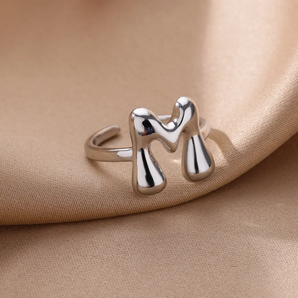 Chunky Initial Letter Ring Gold Stainless Steel Vintage Alphabet Jewelry for Women Chunky Initial Letter Ring Gold Stainless Steel Vintage Alphabet Jewelry for Women