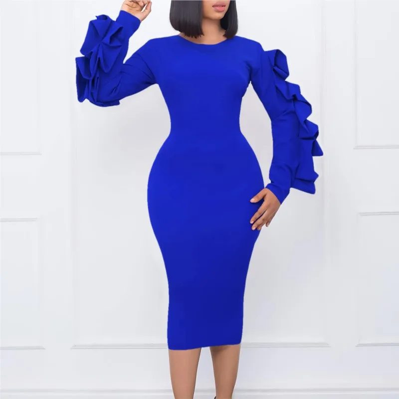 Elegant Round Neck Wood Ear Side Party Dress Spring Autumn New Long Sleeve Slim Pencil Dress Fashion Women African Clothing
Elegant Round Neck Wood Ear Side Party Dress Spring Autumn New Long Sleeve Slim Pencil Dress Fashion Women African Clothing
