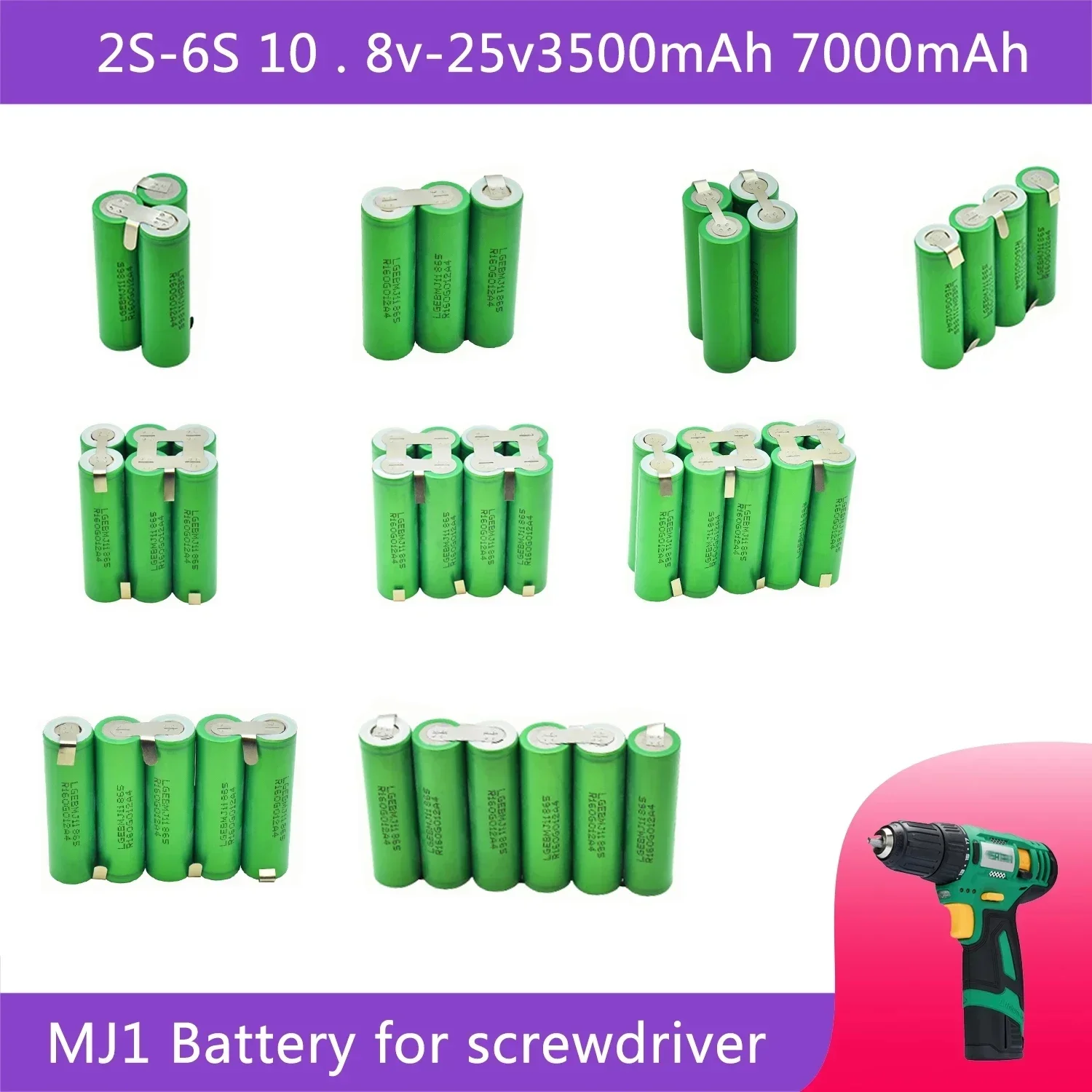 18650 MJ1 3500mAh 7000mAh 20 amps 3S 4S 5S 6S 8S 7.4V 12.6V 14.8V 18V 25.2V 29.6V For Screwdriver batteries weld battery pack
18650 MJ1 3500mAh 7000mAh 20 amps 3S 4S 5S 6S 8S 7.4V 12.6V 14.8V 18V 25.2V 29.6V For Screwdriver batteries weld battery pack