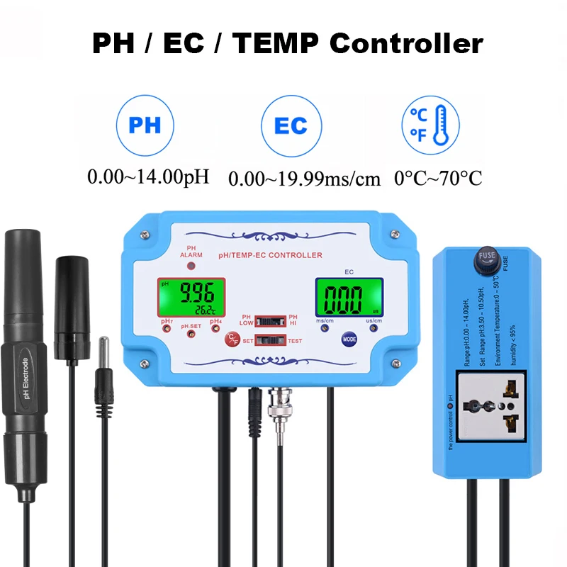 

PH Controller 3 in 1 EC Temperature Meter Monitor Aquarium Hydroponics Water Quality Analyzer Acidimeter Conductivity Tester