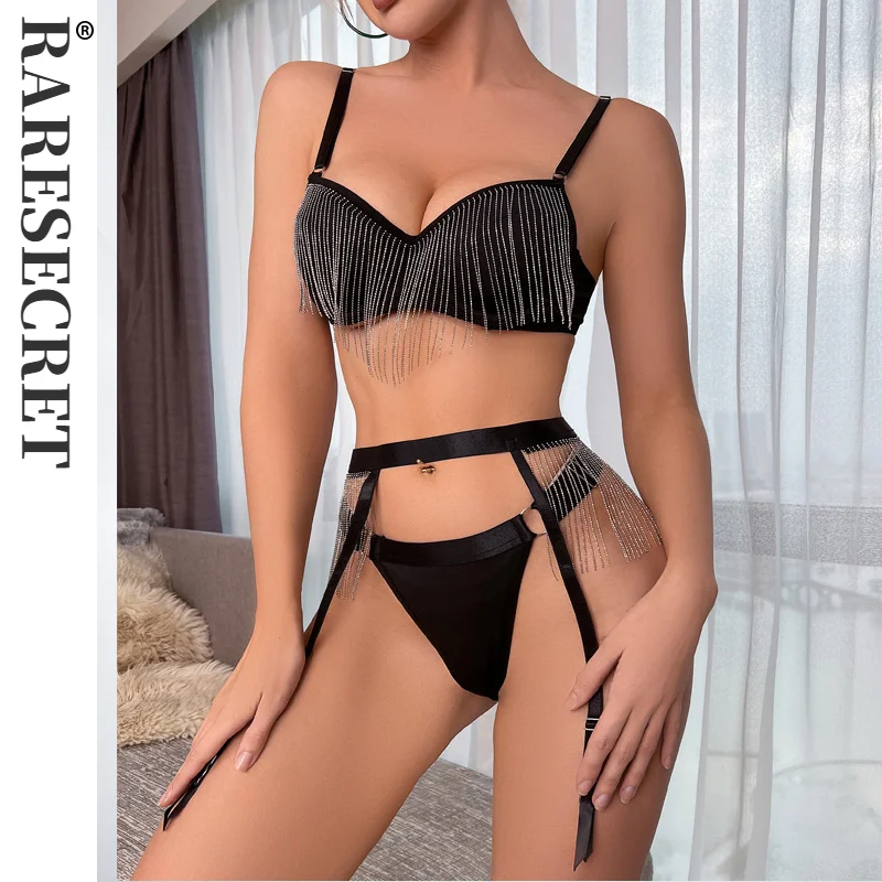 

Metal Tassel Fancy Lingerie 3-Piece Garter Bilizna Sexy Erotic Intimate Sex Underwear Women Set Designer Bra and Panty Set 2023