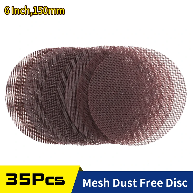 

35 PCS 6 Inch Mesh Sanding Discs 150mm Hook Loop 80-600 Grit Dust Free Net Sander Anti-Blocking Sandpaper For Wood Car Floor