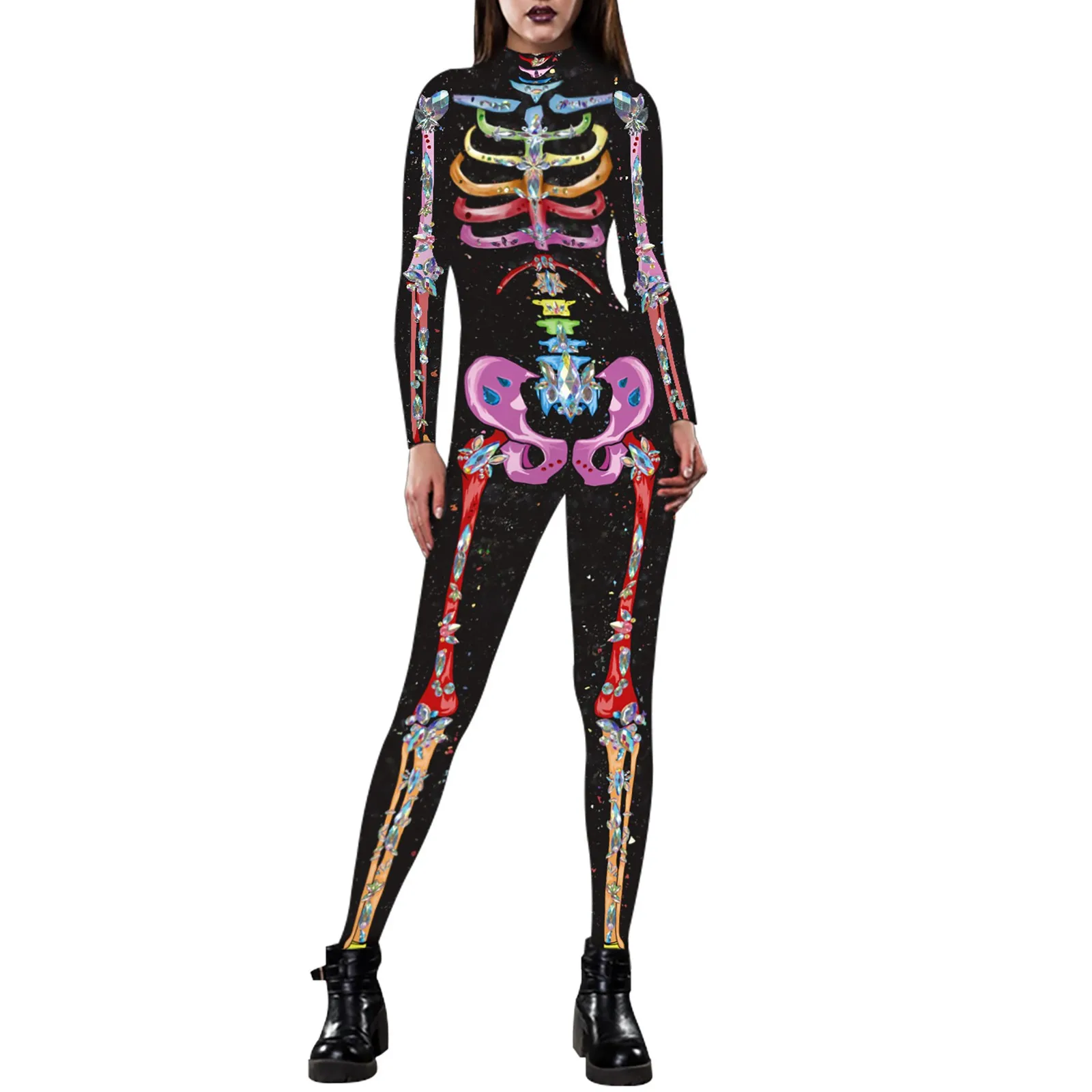 Women's Turtleneck Simulation 3D Printing Zip Bodysuit Full Body Bodysuit Halloween Costume Pearl Back Jumpsuit
Women's Turtleneck Simulation 3D Printing Zip Bodysuit Full Body Bodysuit Halloween Costume Pearl Back Jumpsuit