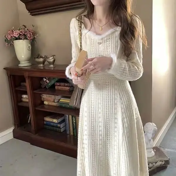 Dress Women Square Collar Full Sleeve A Line Long Dresses Solid High Waist Slim Fit Casual Elegant Vestidos Autumn Winter
Dress Women Square Collar Full Sleeve A Line Long Dresses Solid High Waist Slim Fit Casual Elegant Vestidos Autumn Winter