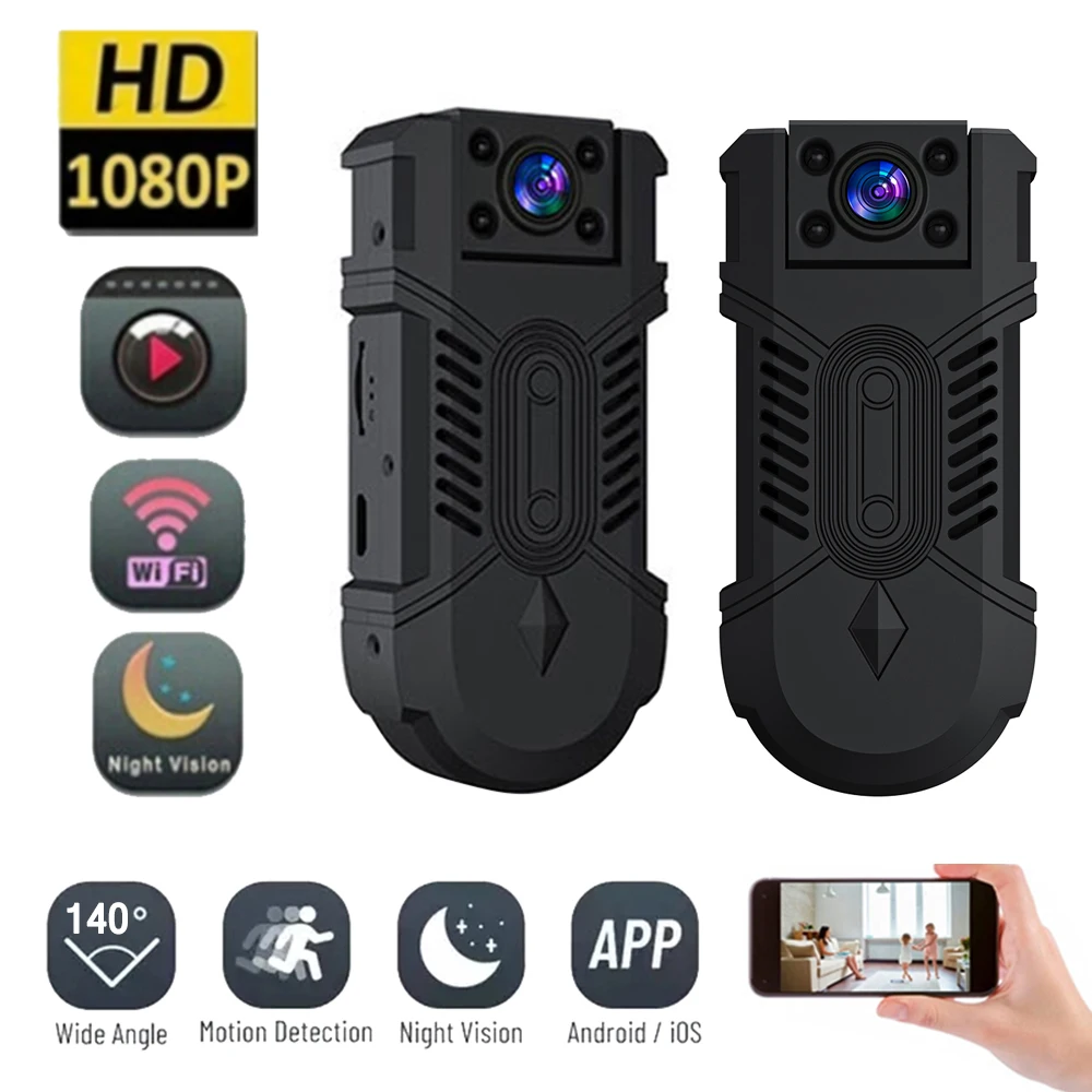 

Body Worn Camera WiFi HD DVR Video Recorder Security Cam 180 Degree Night Vision Motion Detection Mini Camcorders A8