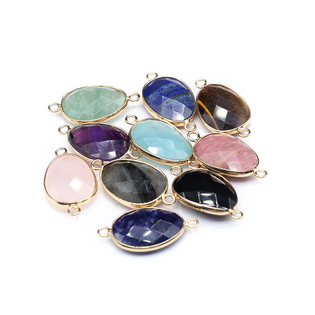 

Natural Semi-Precious Stones Random Colour Teardrop Shaped Gold Rim Connector Pendant for DIY Jewelry Making Handmade Necklace