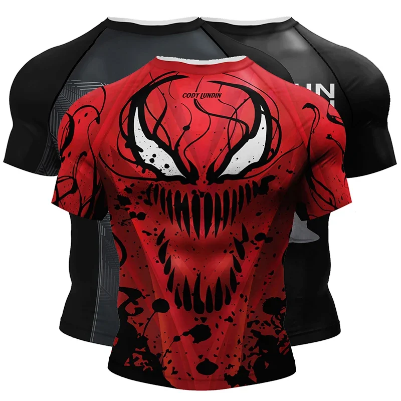

New Sports BJJ Boxing MMA T-shirt Short Sleeve Rashguard For Men MMA Shirts 3D Kickboxing Rash Guard Compression Gym Clothing