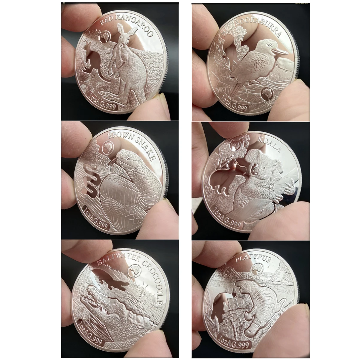 

6Pcs/Set Australian Animals Collectible Coins Kangaroo Koala Crocodile Snake Kookaburra Souvenir Coin Set Home Decor Art Crafts