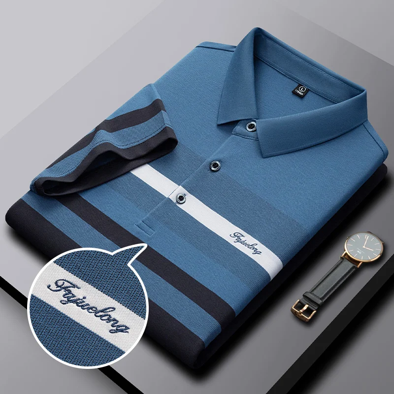 Высококачественная Модная рубашка-поло из мерсеризированного хлопка с вышивкой, мужская рубашка с короткими рукавами, лето 2023, Повседневная футболка в полоску с лацканами 
Высококачественная Модная рубашка-поло из мерсеризированного хлопка с вышивкой, мужская рубашка с короткими рукавами, лето 2023, Повседневная футболка в полоску с лацканами