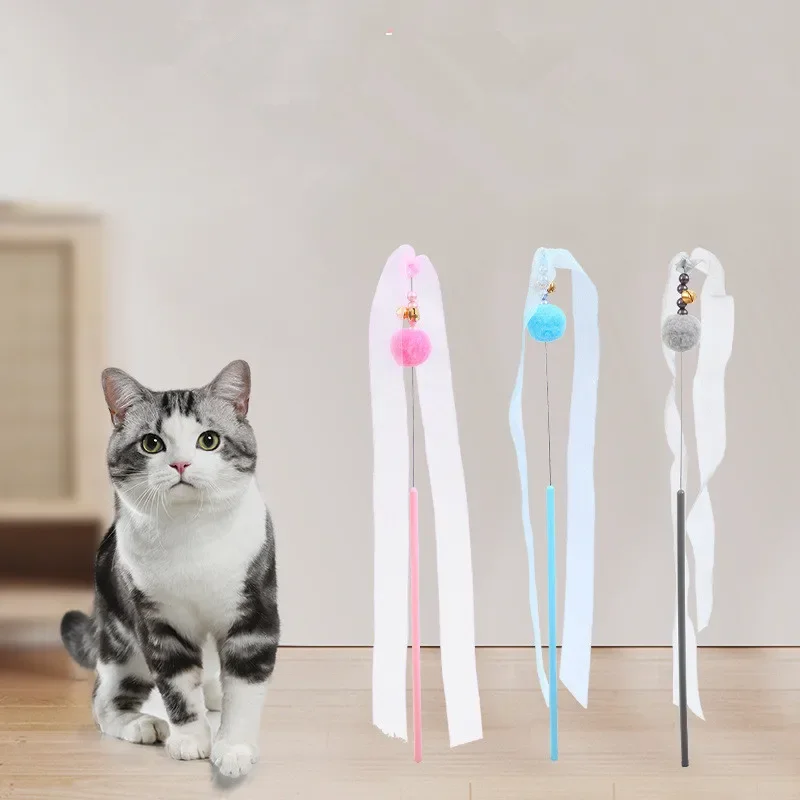 

Cat Teaser Toy with Bell, Pom Pom Ball, Tassel Interactive Pet Stick, Kitten Wand Sticks, Pet Toys for Cat Playing, Pet Supplies