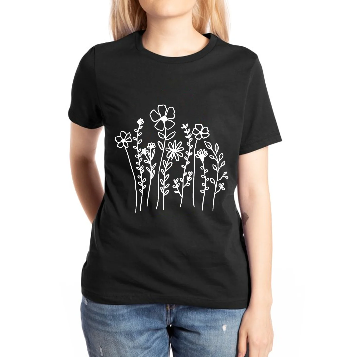 Hand Painted Flower Stick Figure Print Women's Cotton T-Shirt Oversized Crew Neck Short Sleeve Casual High Quality Top Rest 2024
Hand Painted Flower Stick Figure Print Women's Cotton T-Shirt Oversized Crew Neck Short Sleeve Casual High Quality Top Rest 2024