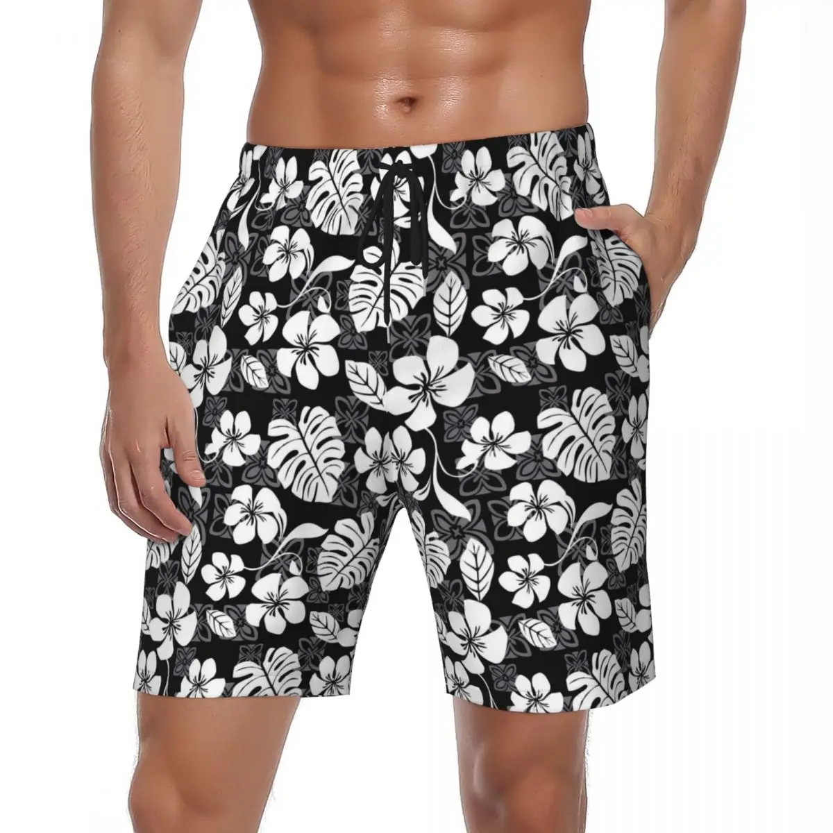 

Swimwear Tropical Floral Board Shorts Summer White Flower Print Stylish Beach Short Pants Man DIY Running Quick Dry Swim Trunks