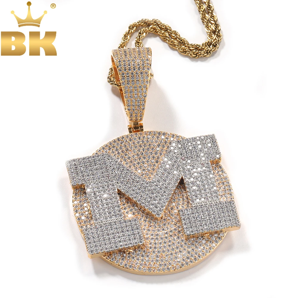 

THE BLING KING Custom Initial Letter Round Pendant Personalized Medallions Micro Paved Out Cubic Zirconia Hiphop Jewelry For Men