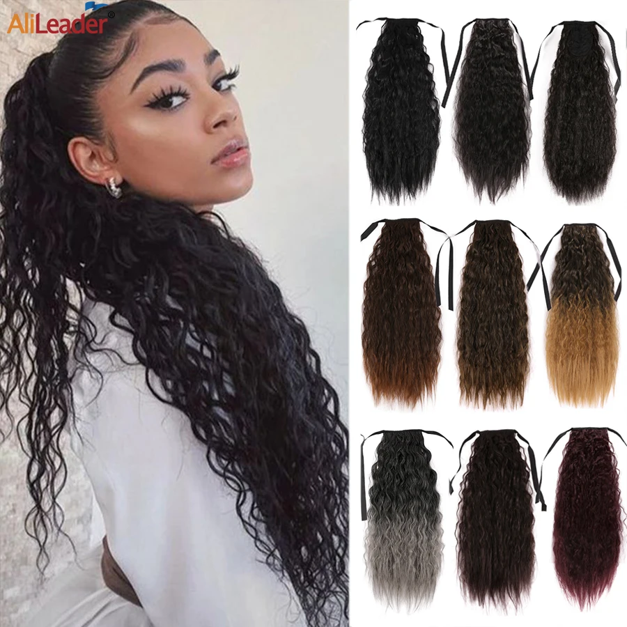 

Synthetic Ponytail Extensions 24Inch Corn Long Wavy Ponytail Hairpieces Ombre Drawstring Curly Ponytail Clip In Tail Hairpieces