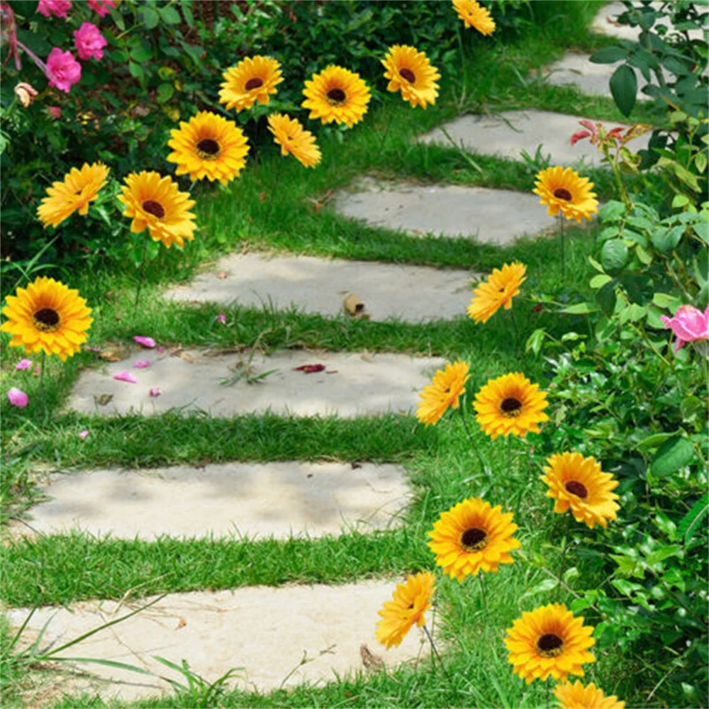 

5pcs Sunflower Garden Stakes Outdoor Yard Art Stakes Flower Pot Plant Stick Bonsai Insert Lawn Pathway Patio Decorations