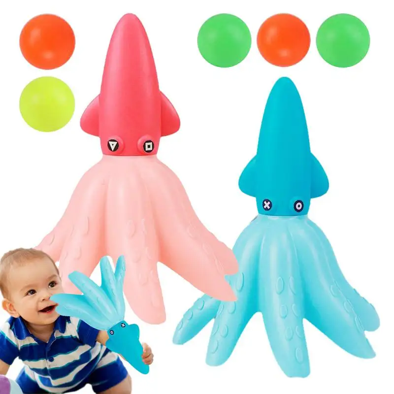 

Ball Launcher Toy For Kids Shark Octopus Pop And Catch Ball Game With 5 Balls For Beach Sport Hand And Eye Concentration