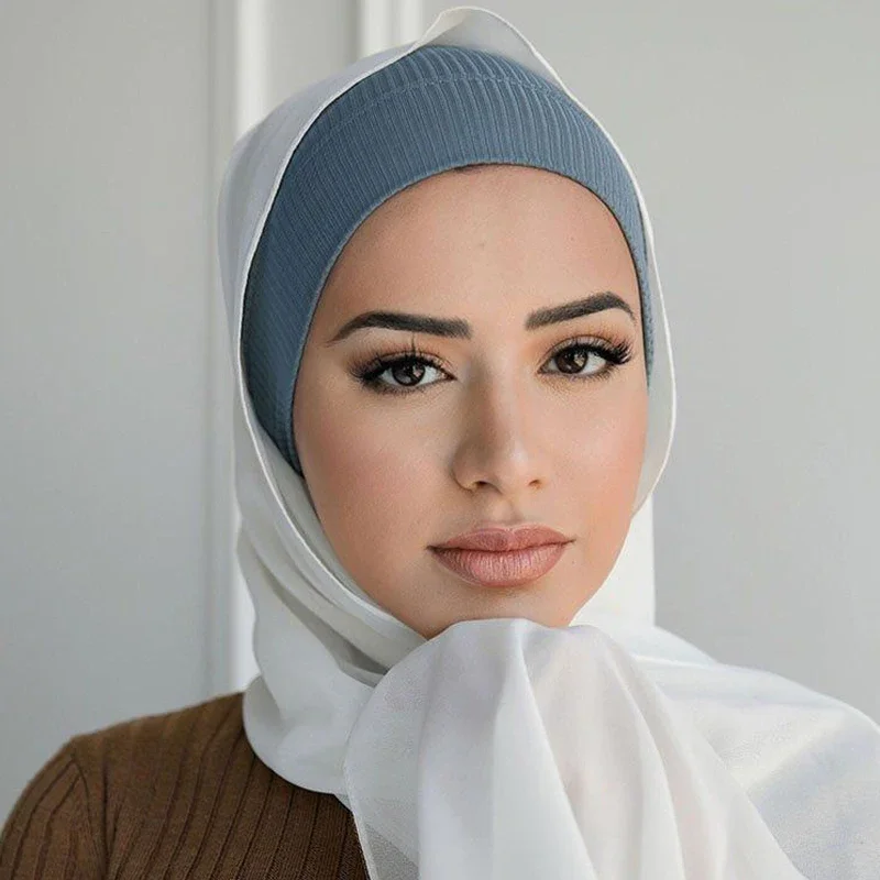 

Elastic Ribbed Underscarf Cap Muslim Women Inner Hijab Caps Islamic Underscarf Bonnet Femme Musulman Turban Headband Tube Hat