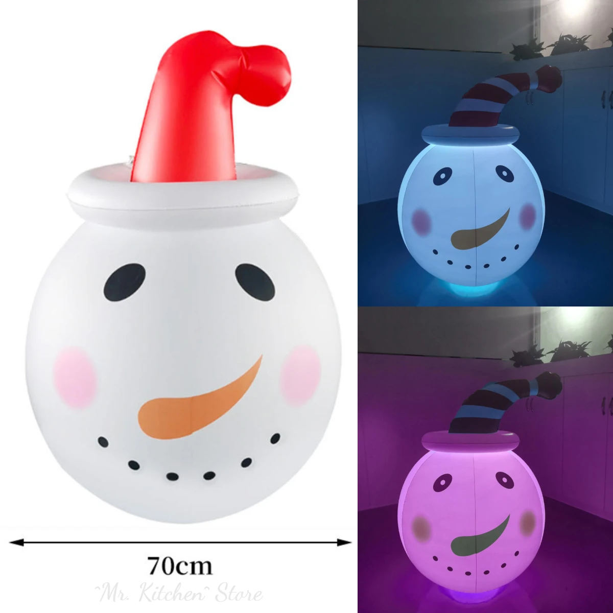 

Christmas Inflatable Balls Ornament Snowman Shape PVC Large Balls Xmas Decorations with LED Light 15colors Changing