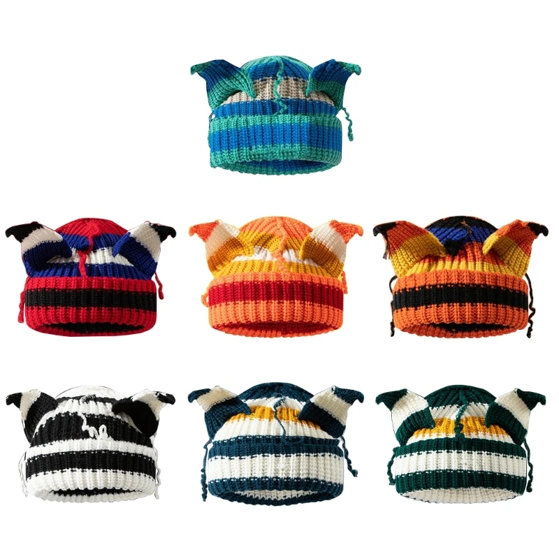 

Crochet Yarn Beanie Hat Cartoon Ear Women Hat Teens Girls Y2K Winter Warm Hat