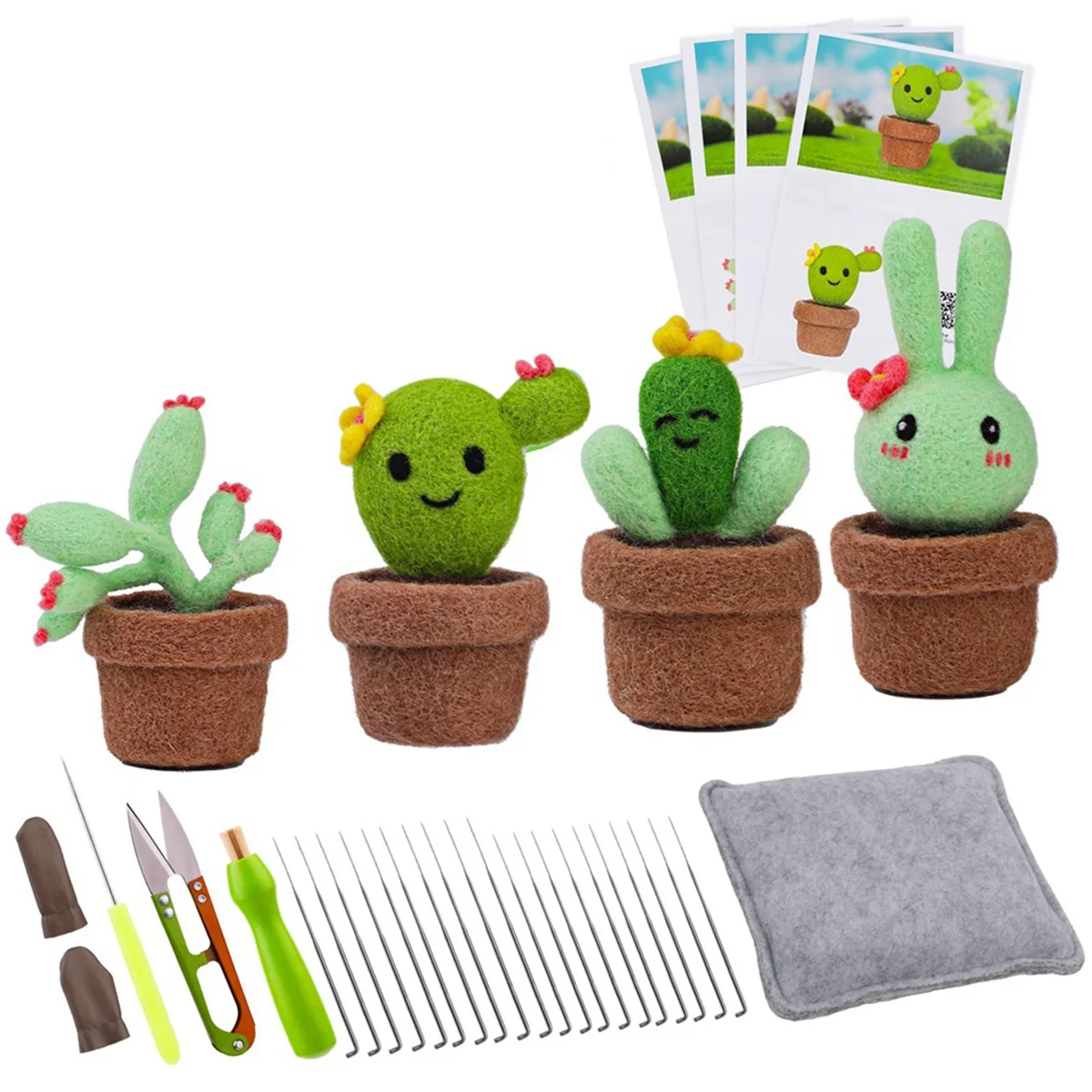 

Needle Felting Kit for Beginners,4Pcs Cute Cactus Wool Felted Set, with Needle Felting Pad,Felting,Felting,Instructions