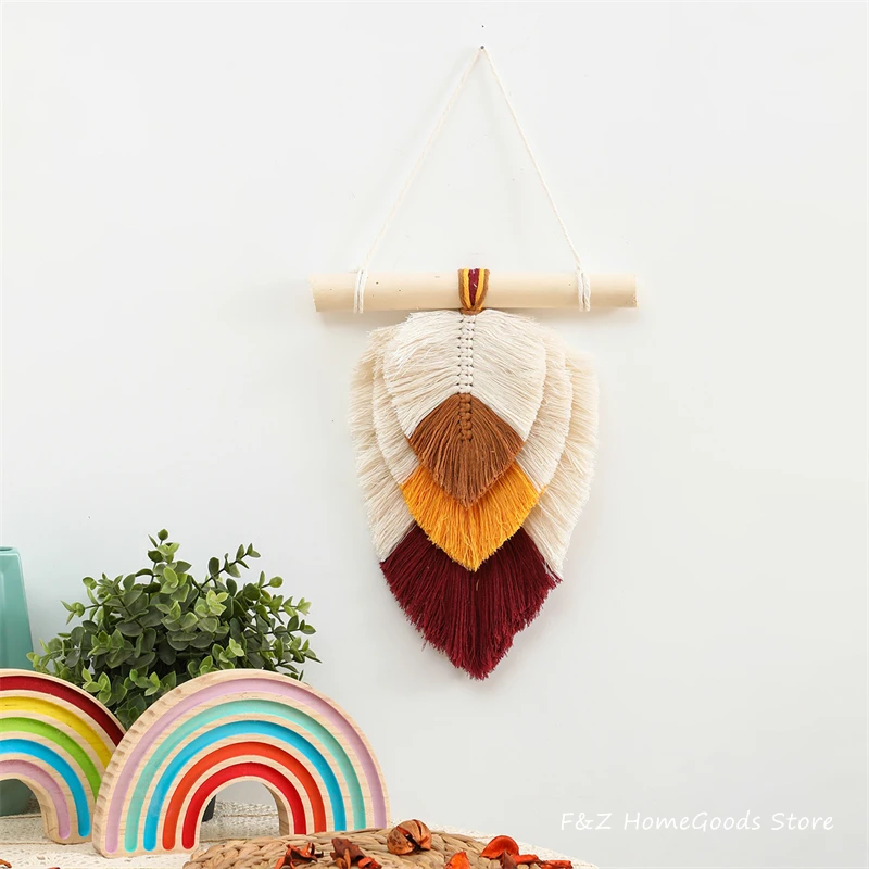 Colorful Leaf Macrame - Chic Handwoven Nature-Inspired Wall Art for Kids & Home Decor 2 Sa04cb25e2d0a44d4bbfa8bf734fef7bf7