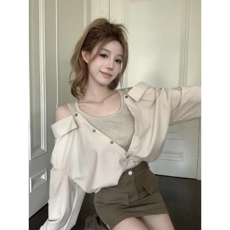 QWEEK Korean Style Fine Elegant Blouses for Women Off Shoulder Fake Two Piece Patchwork Shirt Long Sleeve Lady Crop Tops Fashion
QWEEK Korean Style Fine Elegant Blouses for Women Off Shoulder Fake Two Piece Patchwork Shirt Long Sleeve Lady Crop Tops Fashion