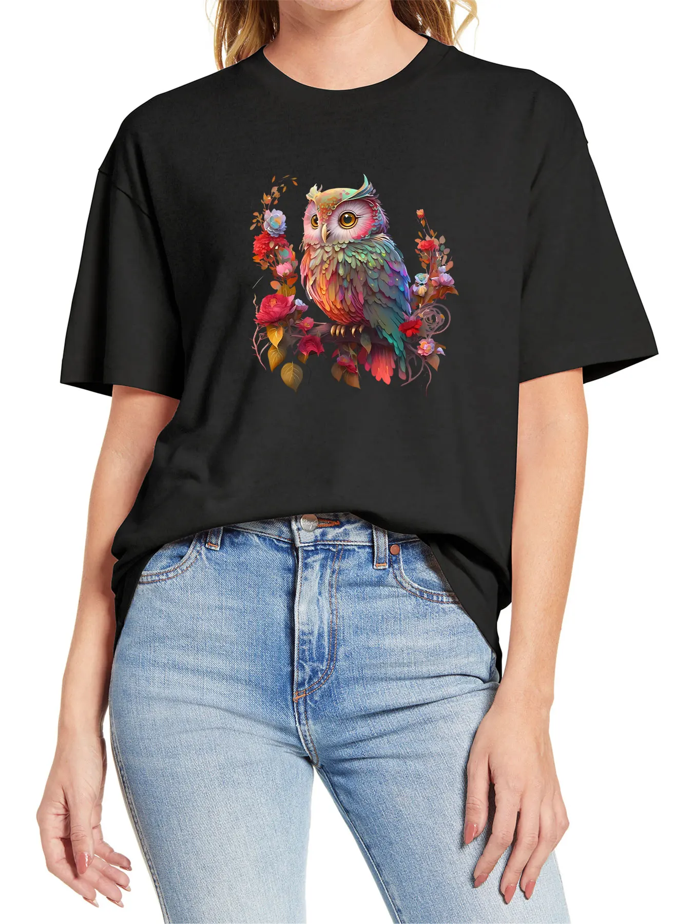 Футболка женская с коротким рукавом, 100% хлопок, с рисунком свежих цветов и совы
Футболка женская с коротким рукавом, 100% хлопок, с рисунком свежих цветов и совы
