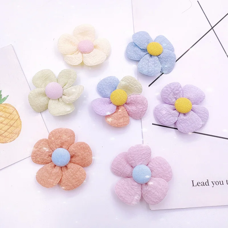 

10PCS New fabric embossed five-petal flowers diy handmade hairpin material sun flower clothing accessories children's clothing