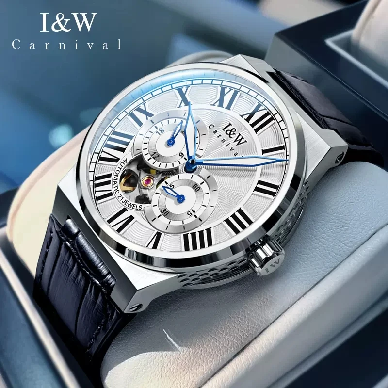 

IW Luminous Waterproof Luxury Men Watch Fashion Roman Scale Automatic Mechanical Watch Leather Strap Casual Clock Reloj Hombre