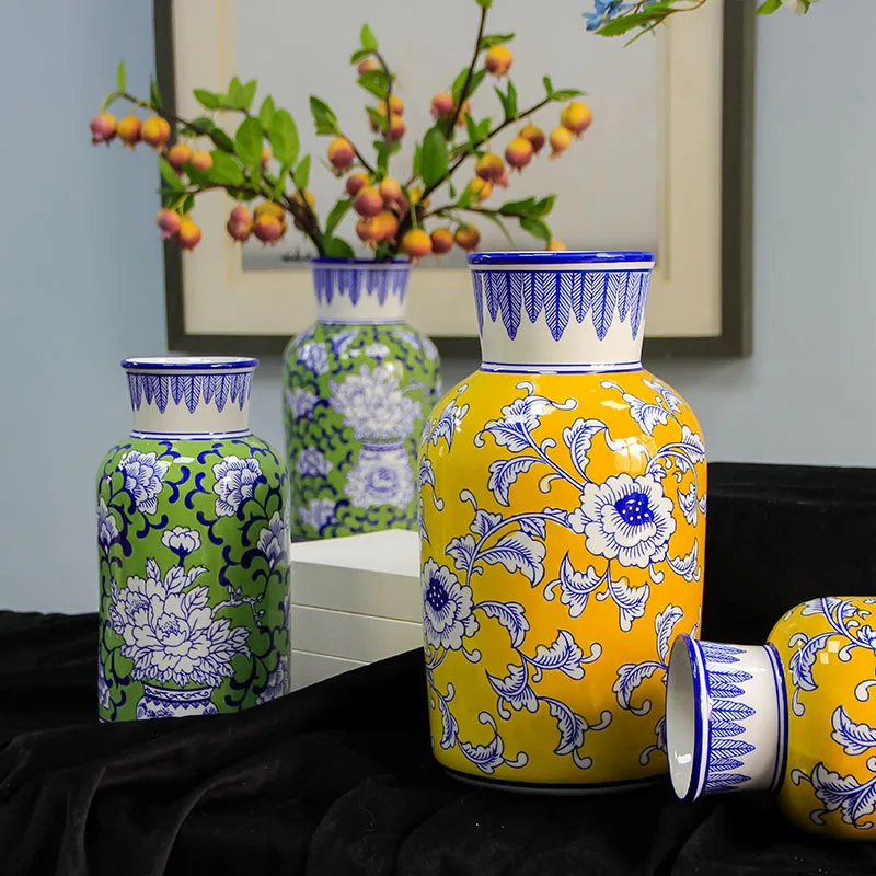 

Керамическая ваза, сине-белая фарфоровая ваза, цветная Имбирная банка, ваза для цветов, Цветочная композиция, аксессуары для украшения дома