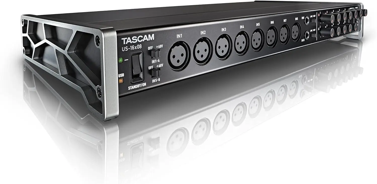 

Tascam US-16x08 Rackmount USB Audio/MIDI Interface for Recording, Drum Recording, 8 XLR/8 1/4" Inputs, 8 Outputs, Control