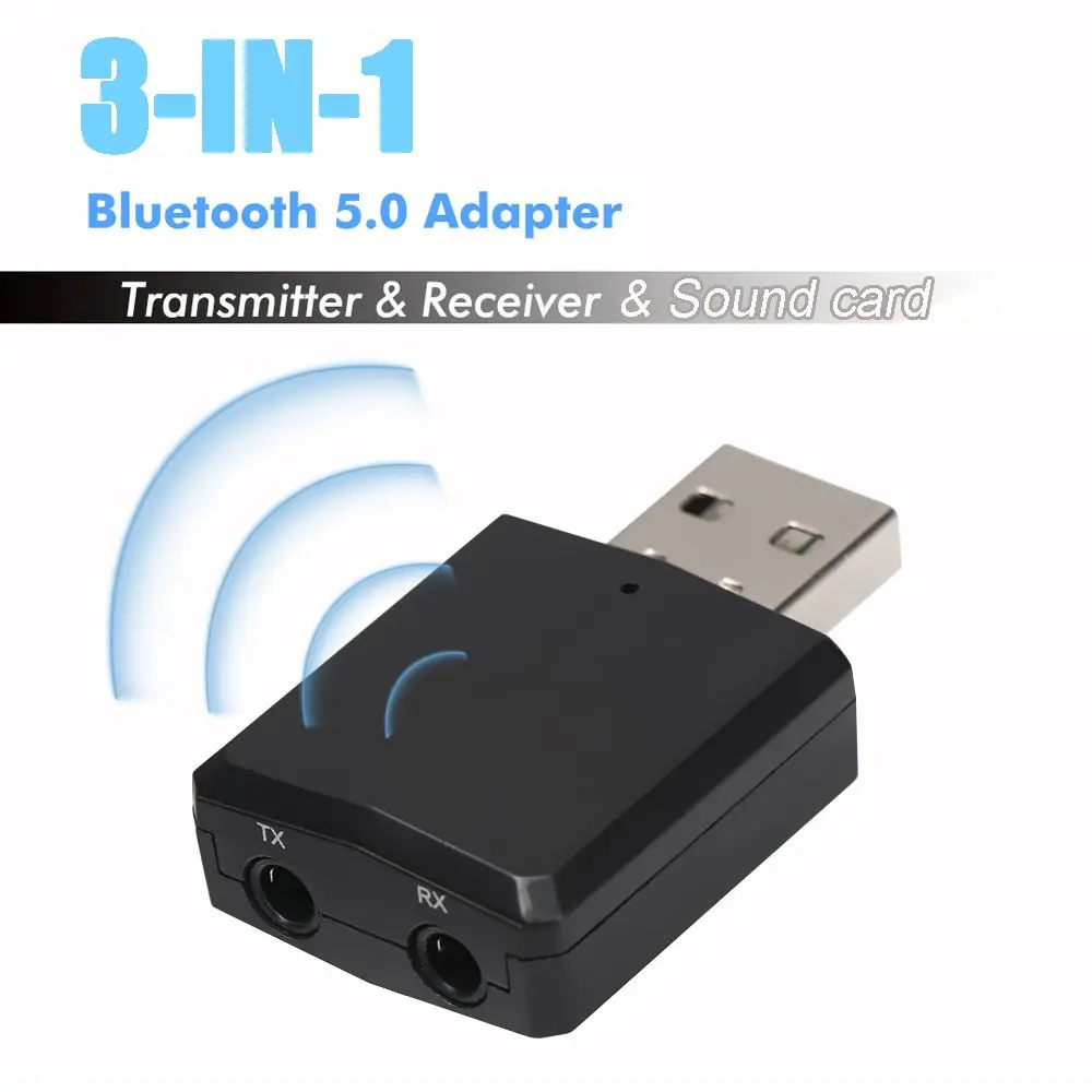 

Portable USB Bluetooth 5.0 Transmitter Receiver 3 in 1 EDR Adapter for TV PC Headphones Wireless Dongle Sound Card Devices